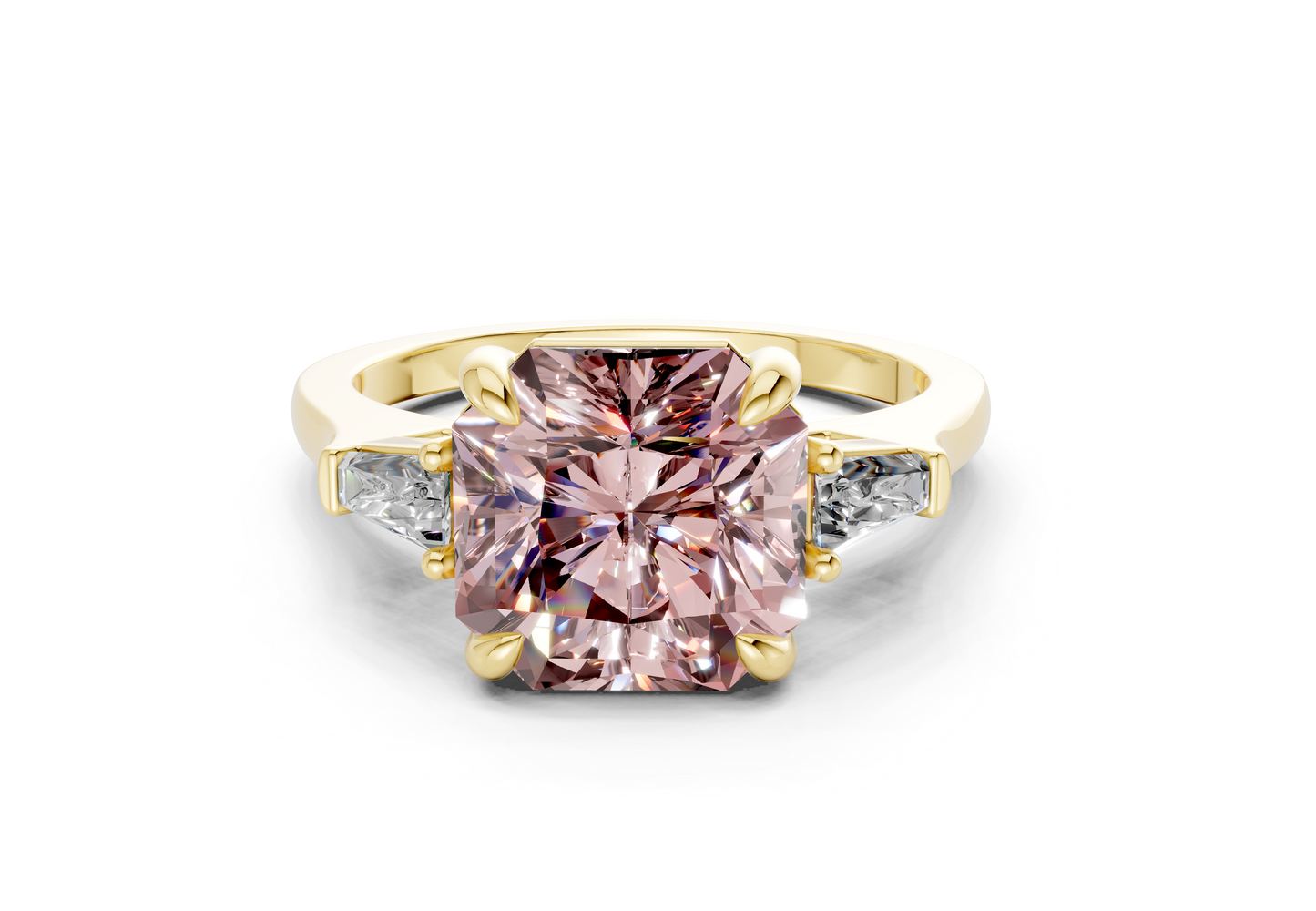 Isla Pink Diamond Three Stone Radiant Square Cut 1.8mm Engagement Ring