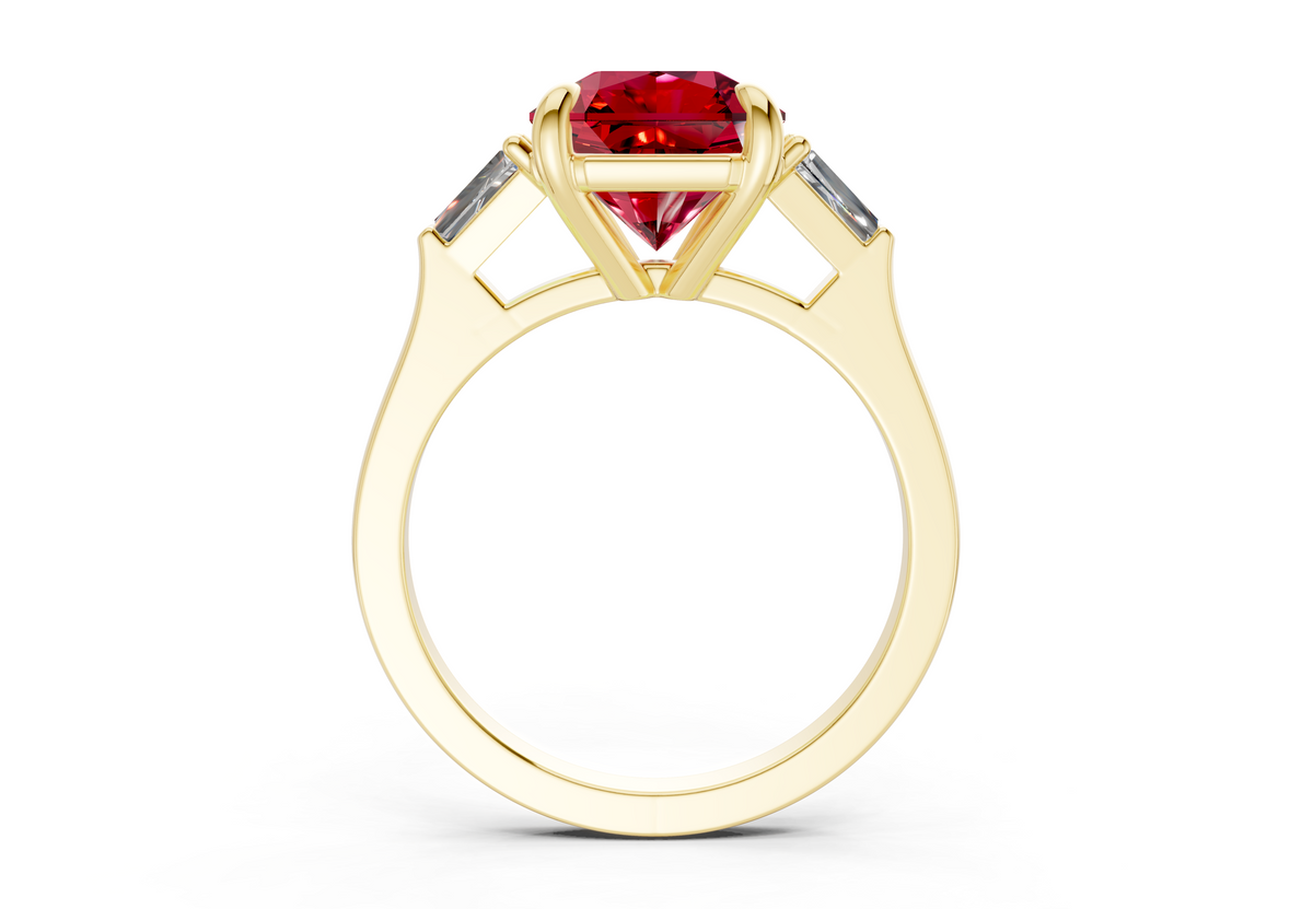 Isla Ruby Gemstone Three Stone Radiant Square Cut 1.8mm Engagement Ring