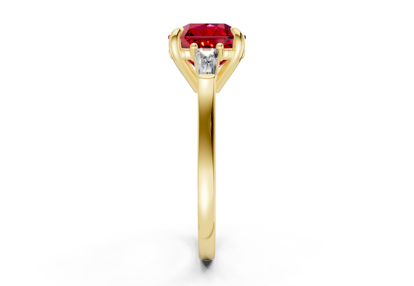 Isla Ruby Gemstone Three Stone Radiant Square Cut 1.8mm Engagement Ring