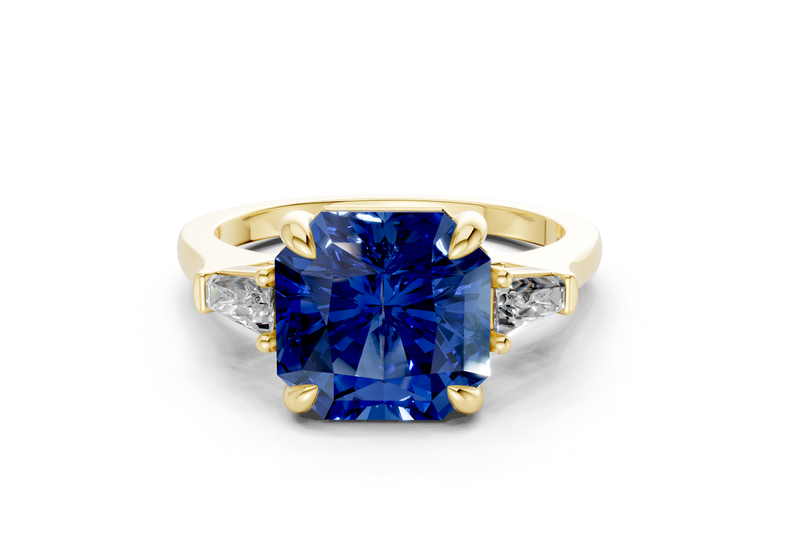 Isla Sapphire Gemstone Three Stone Radiant Square Cut 1.8mm Engagement Ring