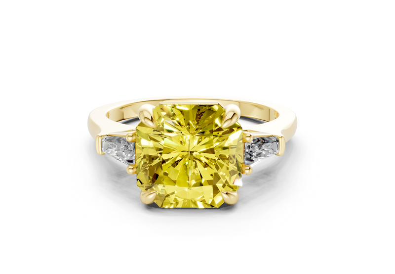 Isla Yellow Diamond Three Stone Radiant Square Cut 1.8mm Engagement Ring