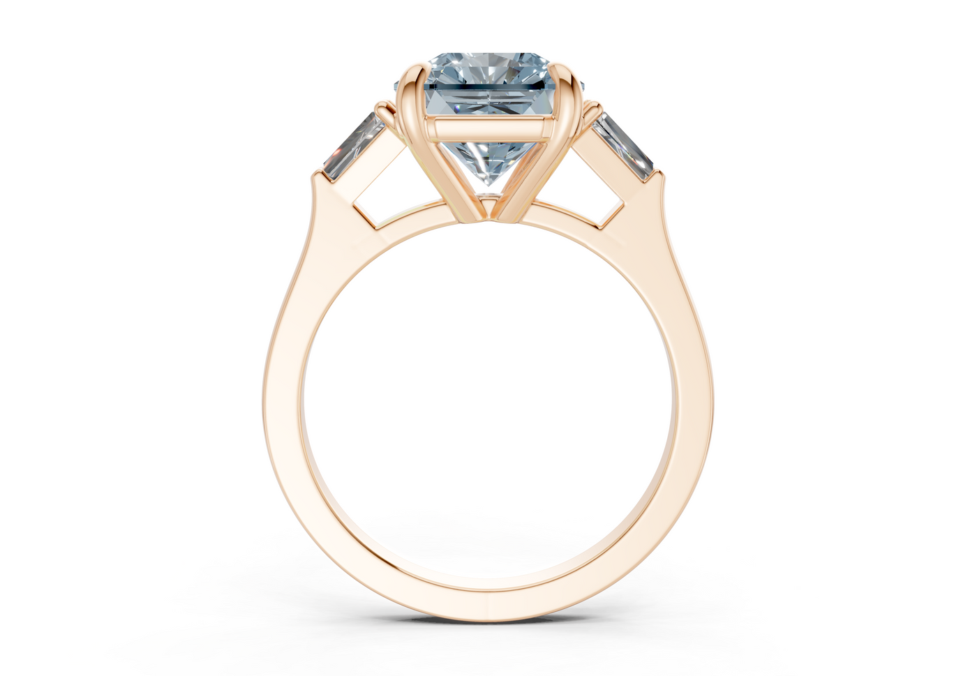 Isla Blue Diamond Three Stone Radiant Square Cut 1.8mm Engagement Ring