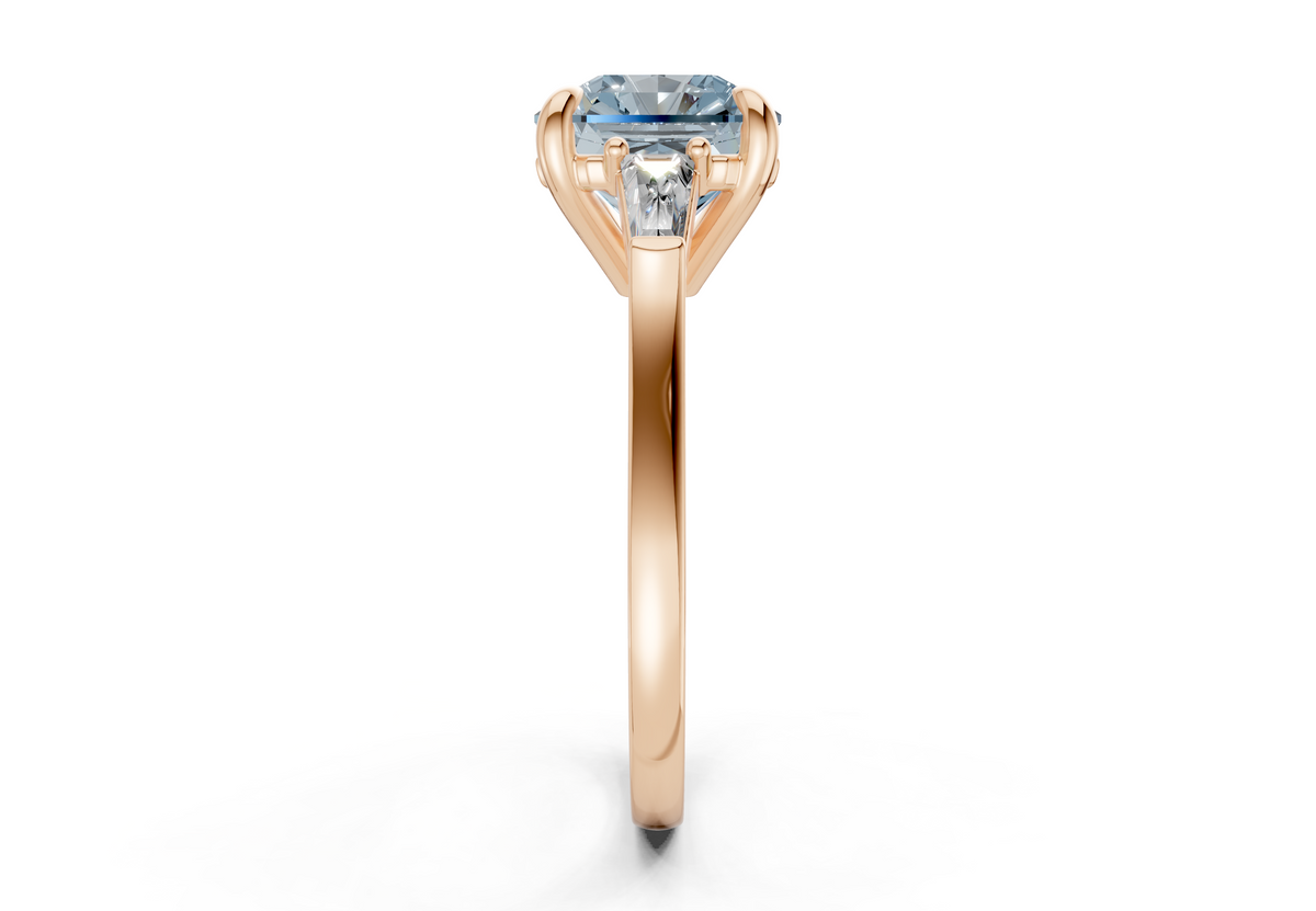 Isla Blue Diamond Three Stone Radiant Square Cut 1.8mm Engagement Ring