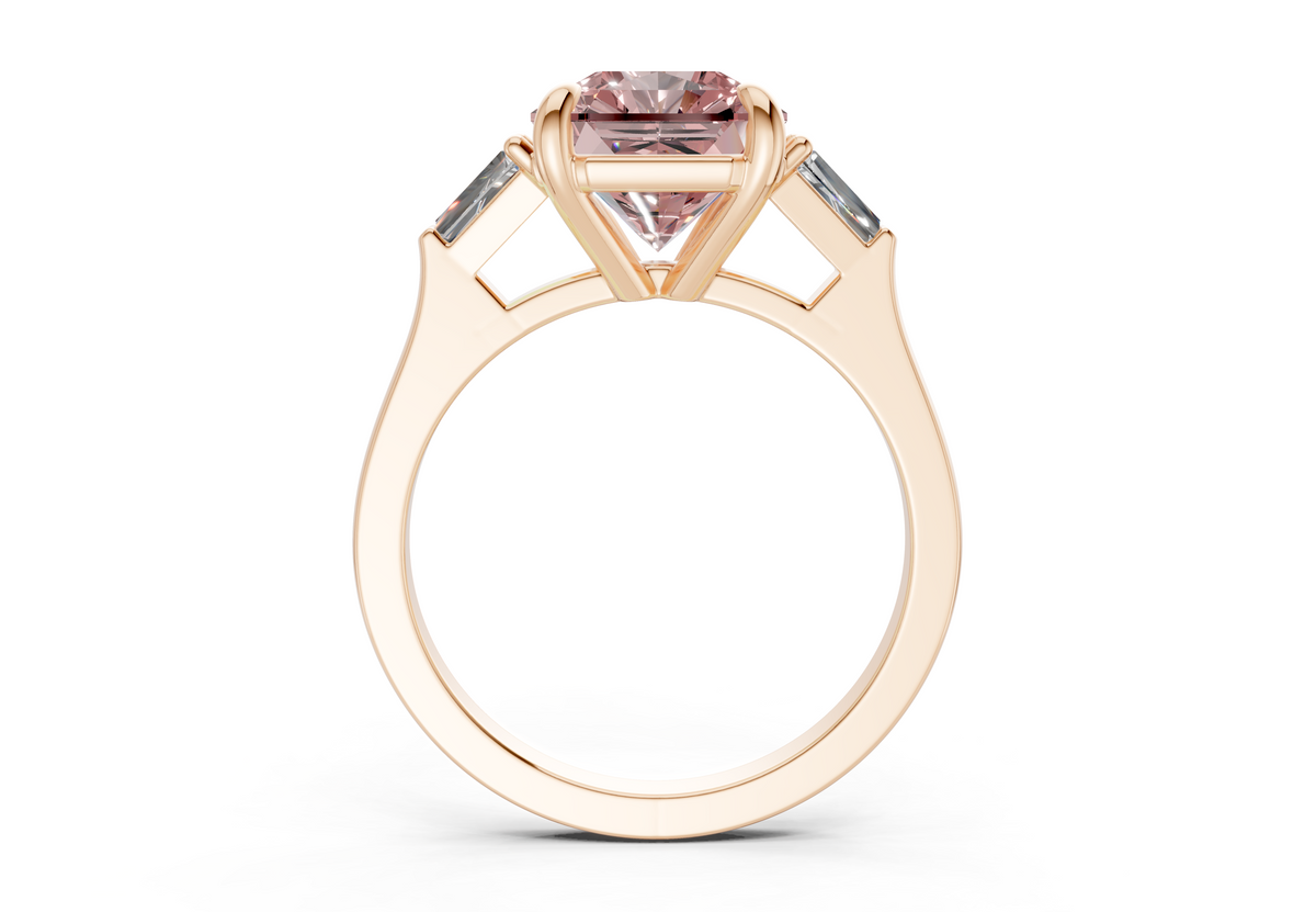 Isla Pink Diamond Three Stone Radiant Square Cut 1.8mm Engagement Ring