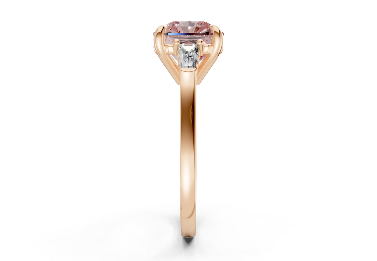 Isla Pink Diamond Three Stone Radiant Square Cut 1.8mm Engagement Ring