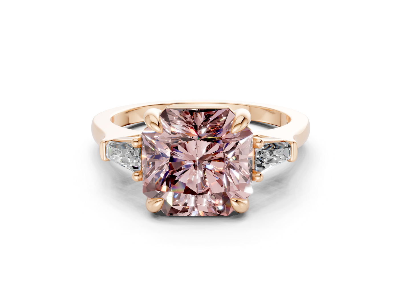 Isla Pink Diamond Three Stone Radiant Square Cut 1.8mm Engagement Ring