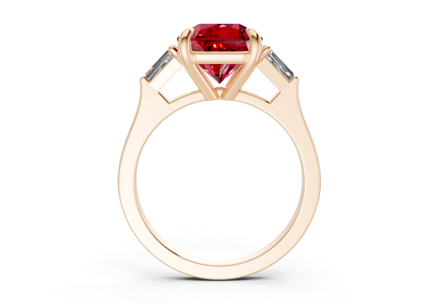 Isla Ruby Gemstone Three Stone Radiant Square Cut 1.8mm Engagement Ring