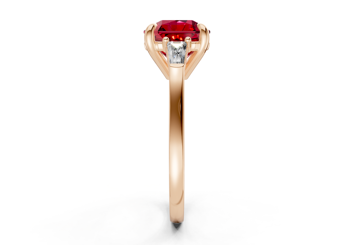 Isla Ruby Gemstone Three Stone Radiant Square Cut 1.8mm Engagement Ring