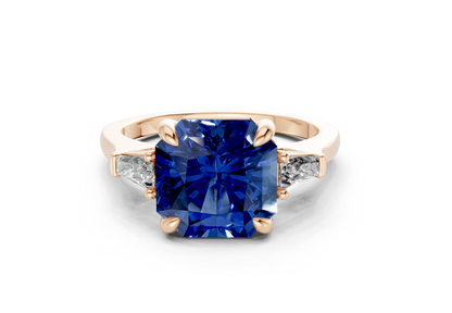 Isla Sapphire Gemstone Three Stone Radiant Square Cut 1.8mm Engagement Ring