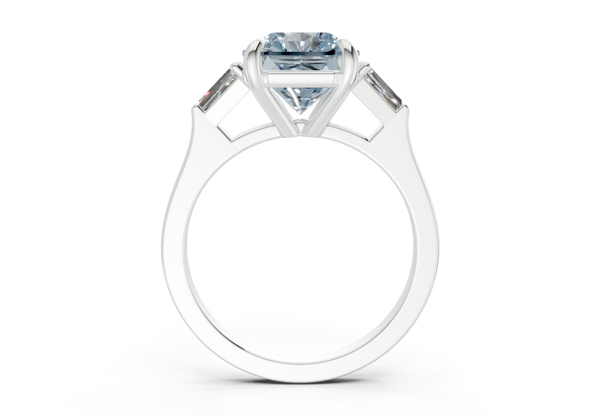 Isla Blue Diamond Three Stone Radiant Square Cut 1.8mm Engagement Ring