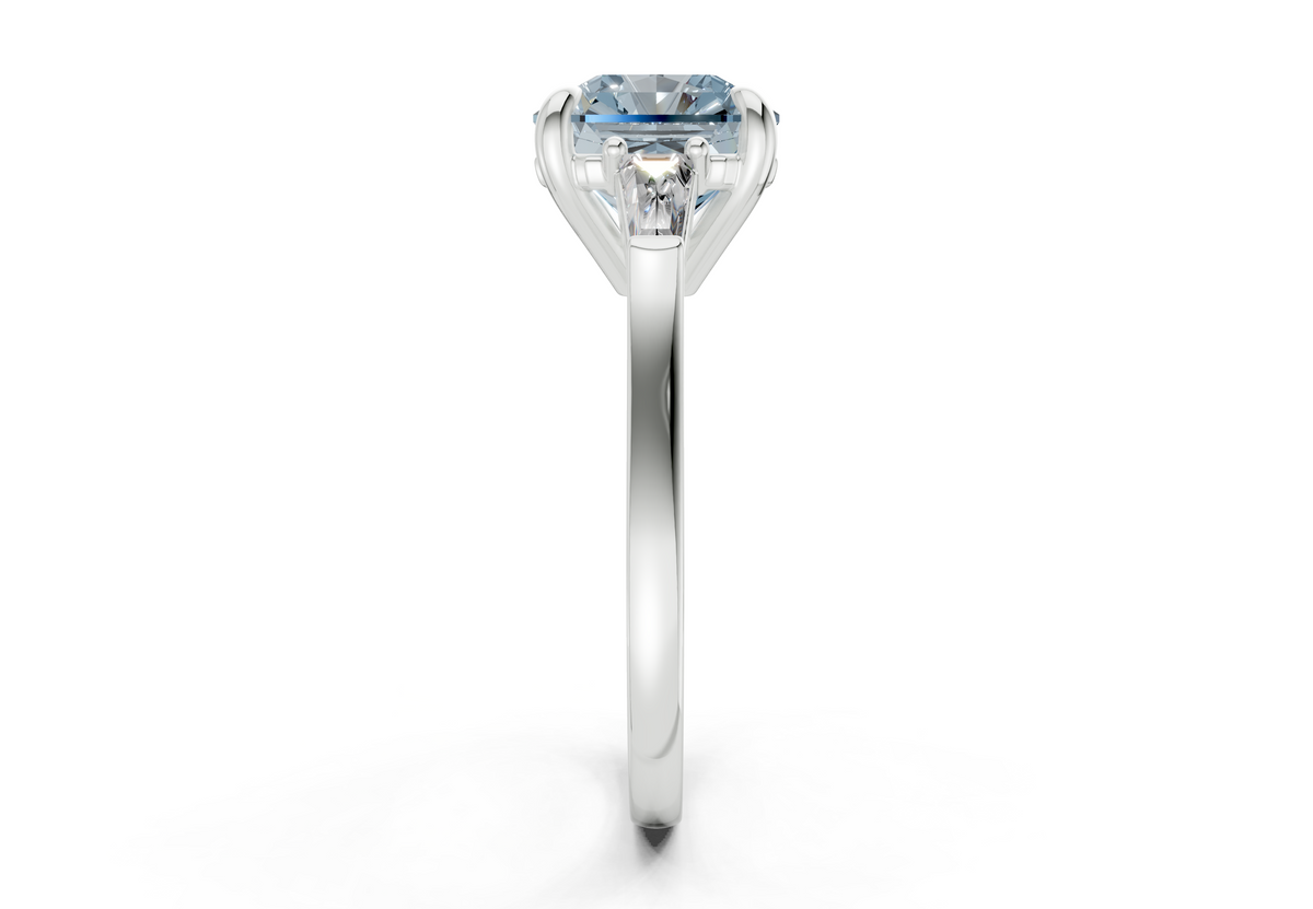 Isla Blue Diamond Three Stone Radiant Square Cut 1.8mm Engagement Ring