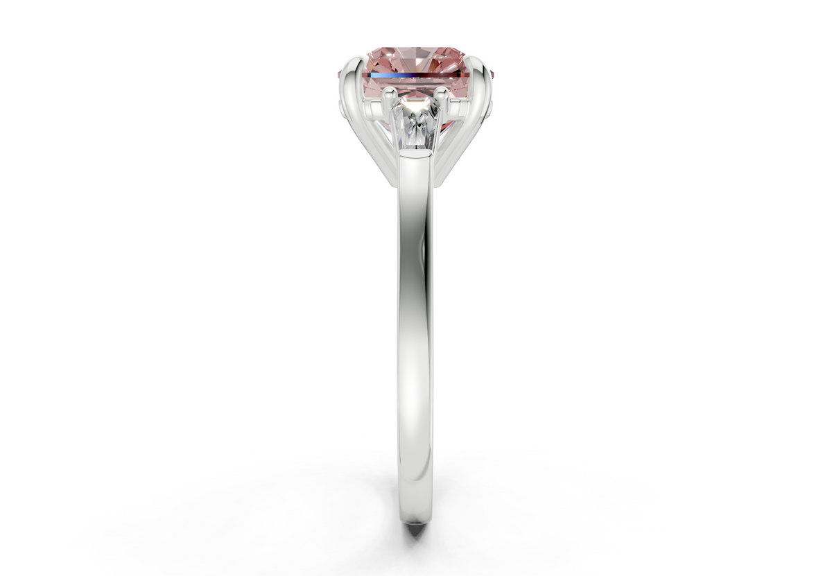 Isla Pink Diamond Three Stone Radiant Square Cut 1.8mm Engagement Ring