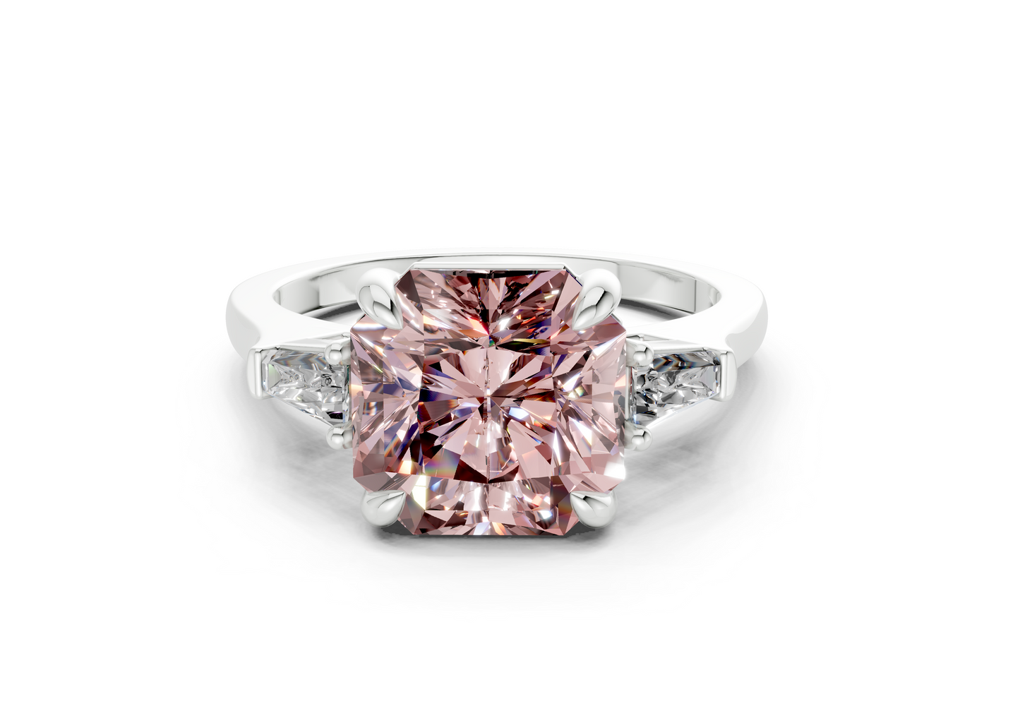 Isla Pink Diamond Three Stone Radiant Square Cut 1.8mm Engagement Ring