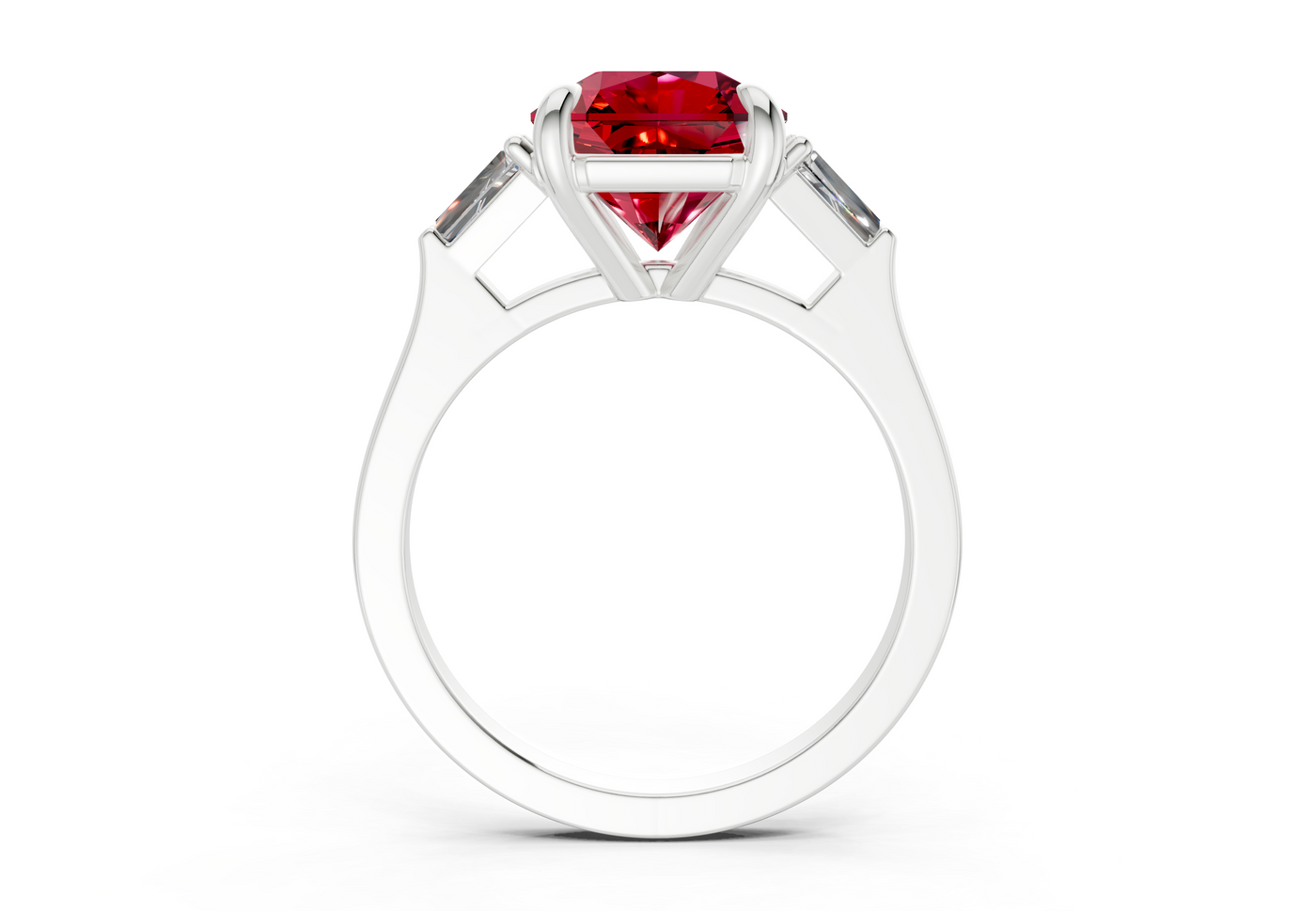 Isla Ruby Gemstone Three Stone Radiant Square Cut 1.8mm Engagement Ring