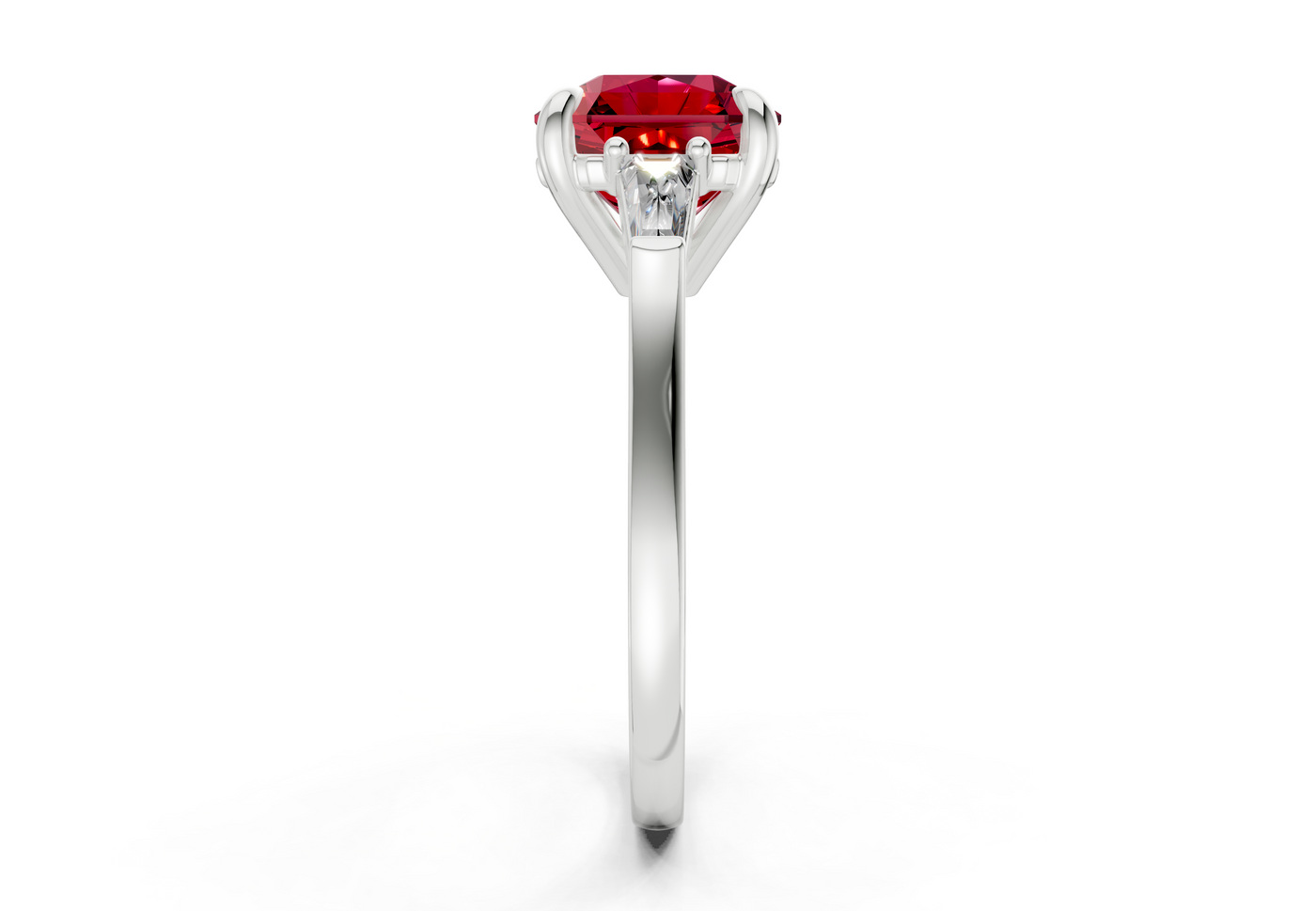 Isla Ruby Gemstone Three Stone Radiant Square Cut 1.8mm Engagement Ring