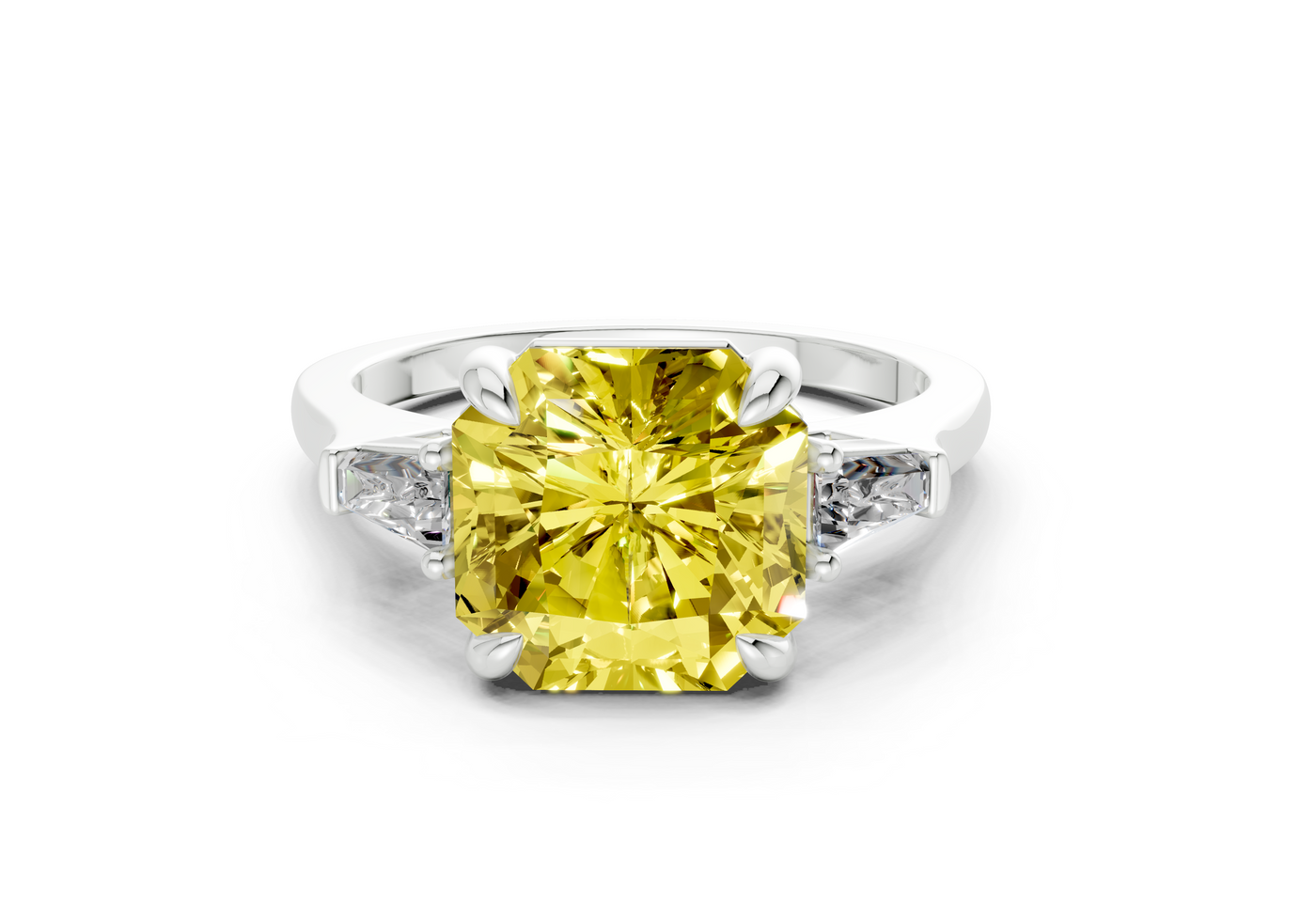 Isla Yellow Diamond Three Stone Radiant Square Cut 1.8mm Engagement Ring
