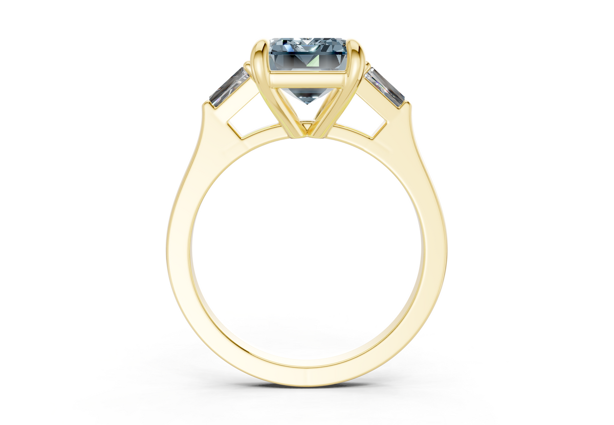 Isla Blue Diamond Three Stone Emerald Cut 1.8mm Engagement Ring