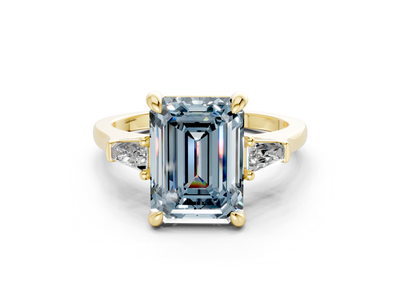 Isla Blue Diamond Three Stone Emerald Cut 1.8mm Engagement Ring