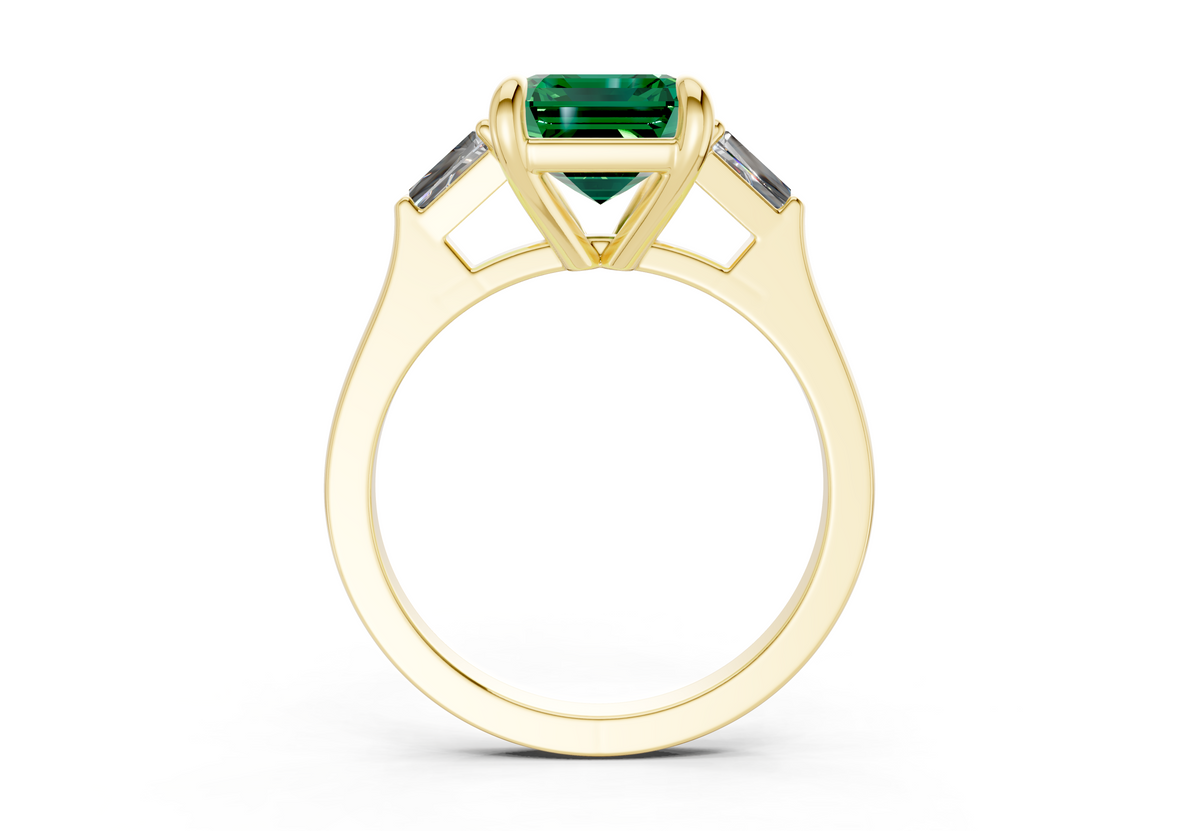Isla Emerald Gemstone Three Stone Emerald Cut 1.8mm Engagement Ring