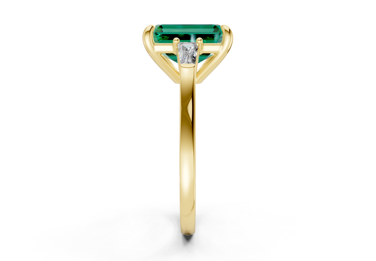 Isla Emerald Gemstone Three Stone Emerald Cut 1.8mm Engagement Ring