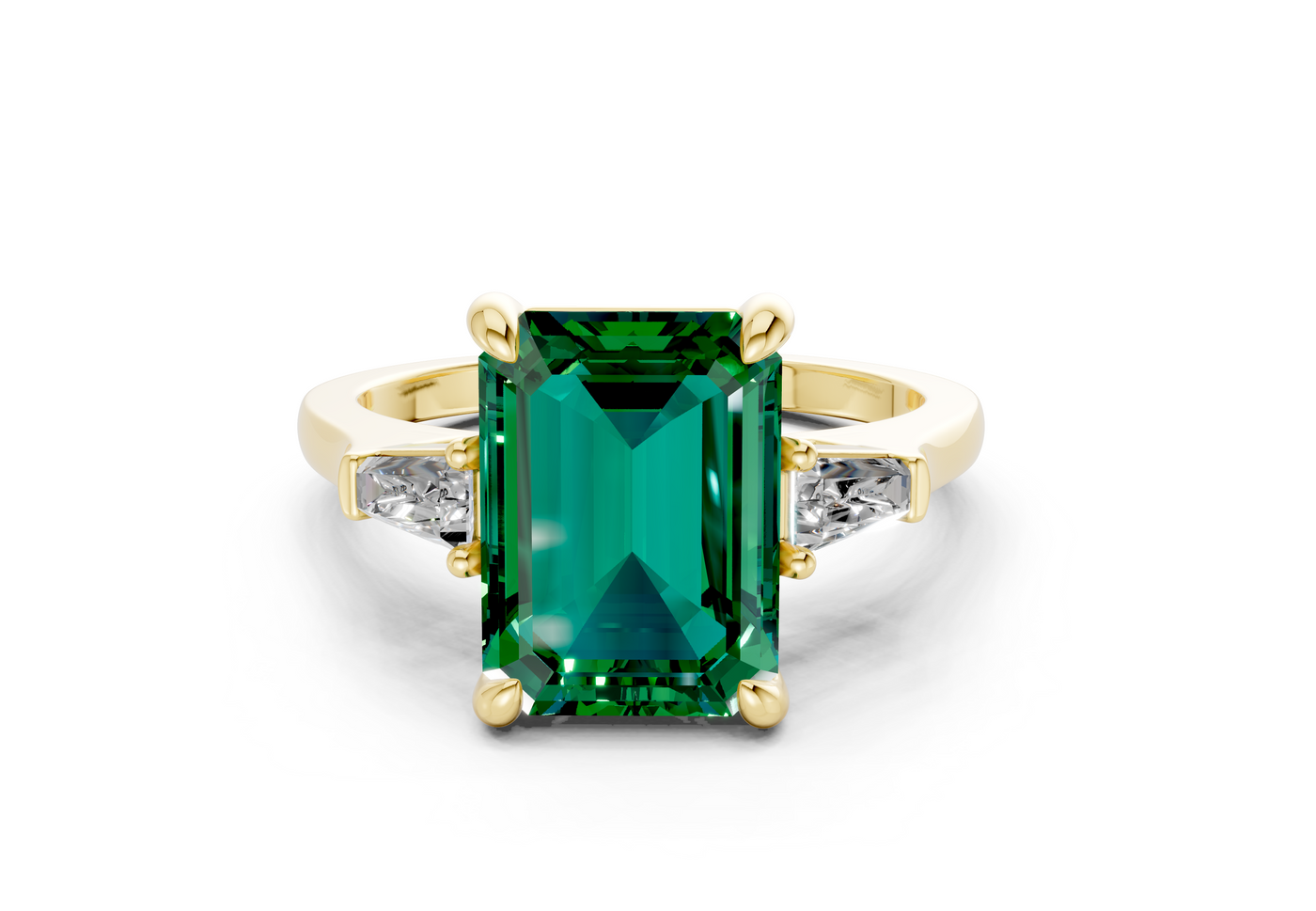 Isla Emerald Gemstone Three Stone Emerald Cut 1.8mm Engagement Ring