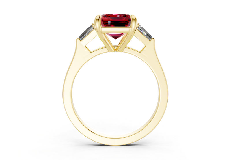 Isla Ruby Gemstone Three Stone Emerald Cut 1.8mm Engagement Ring