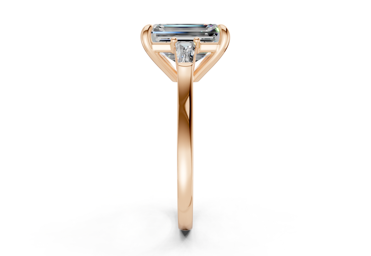 Isla Diamond Three Stone Emerald Cut 1.8mm Engagement Ring