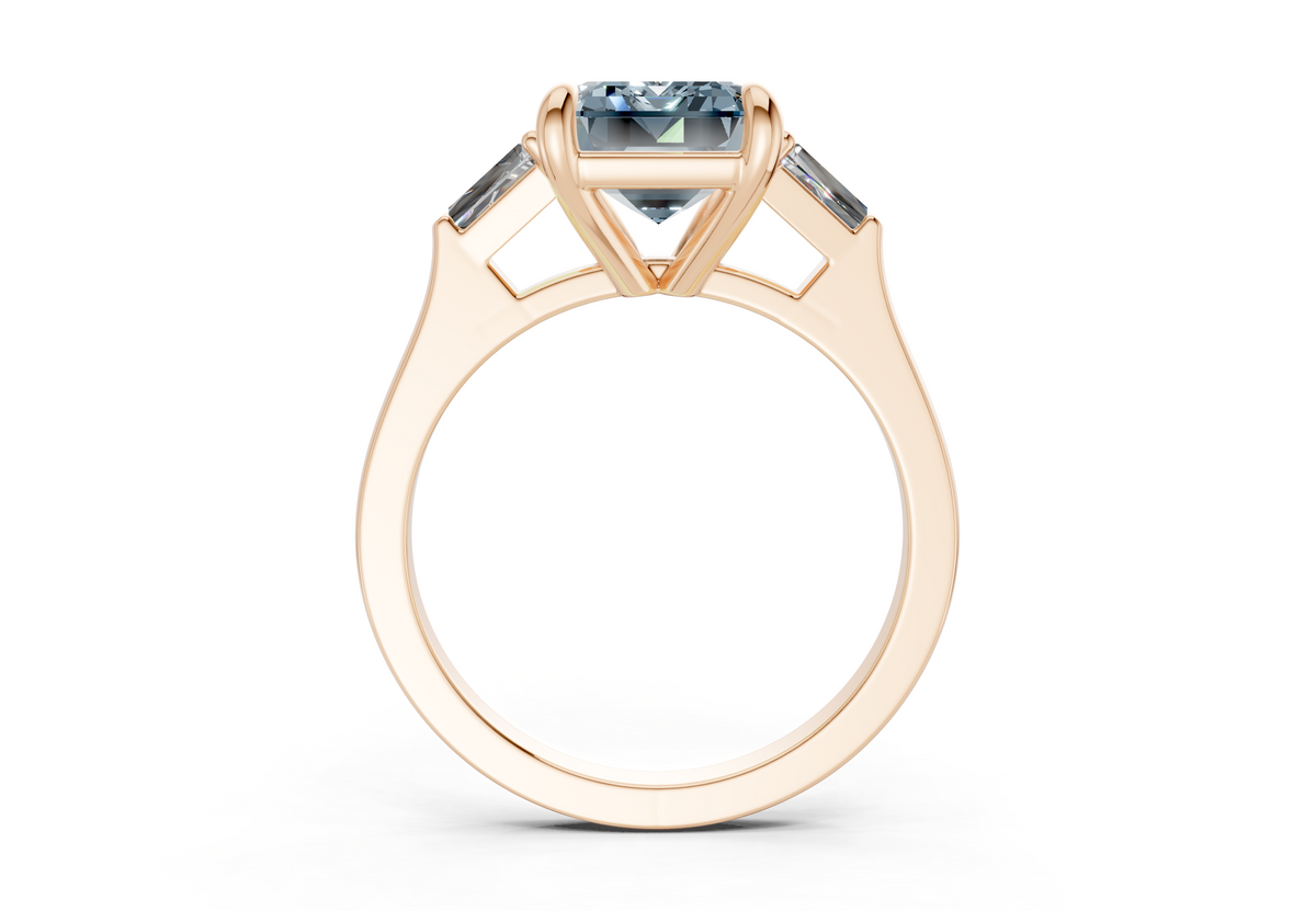 Isla Blue Diamond Three Stone Emerald Cut 1.8mm Engagement Ring