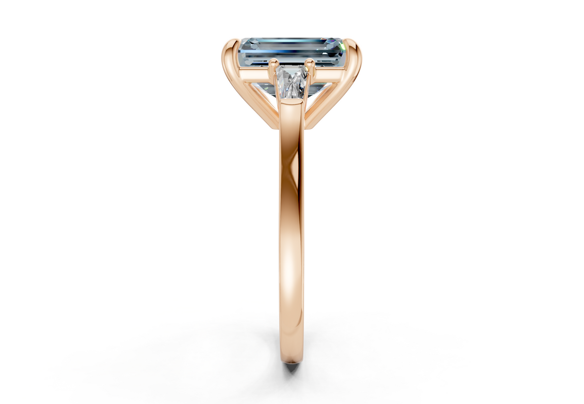 Isla Blue Diamond Three Stone Emerald Cut 1.8mm Engagement Ring