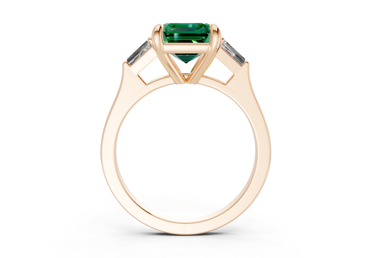 Isla Emerald Gemstone Three Stone Emerald Cut 1.8mm Engagement Ring