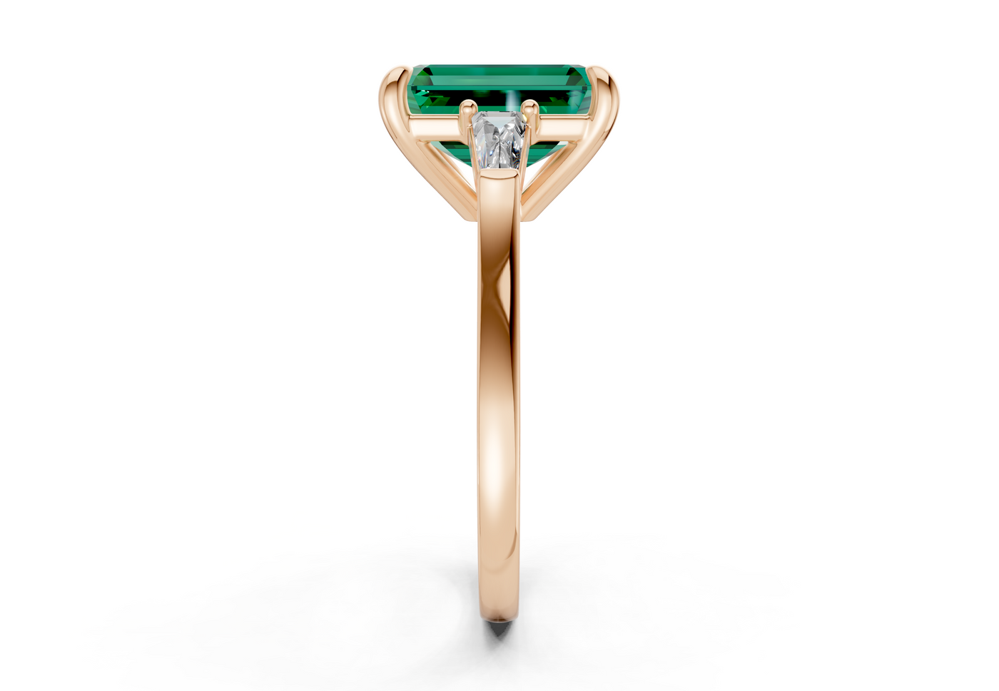 Isla Emerald Gemstone Three Stone Emerald Cut 1.8mm Engagement Ring