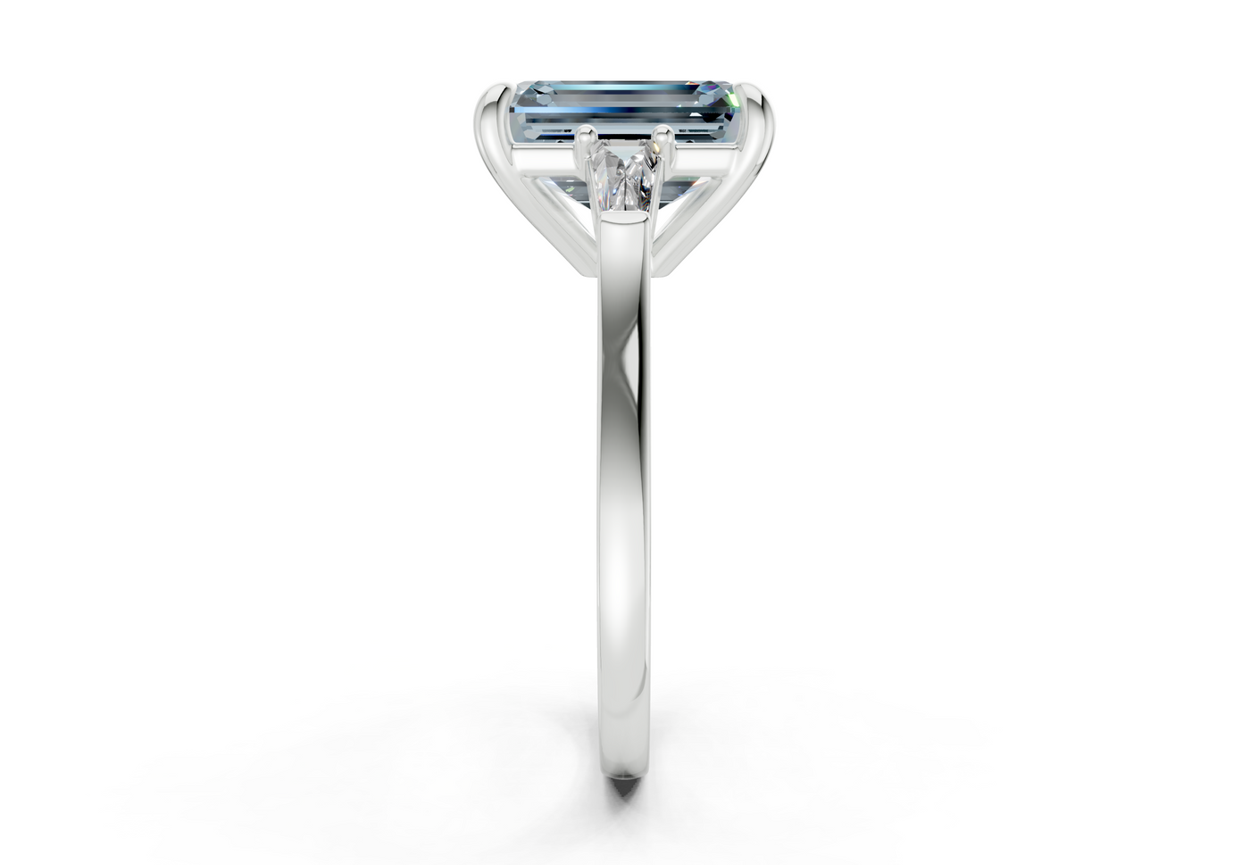 Isla Blue Diamond Three Stone Emerald Cut 1.8mm Engagement Ring