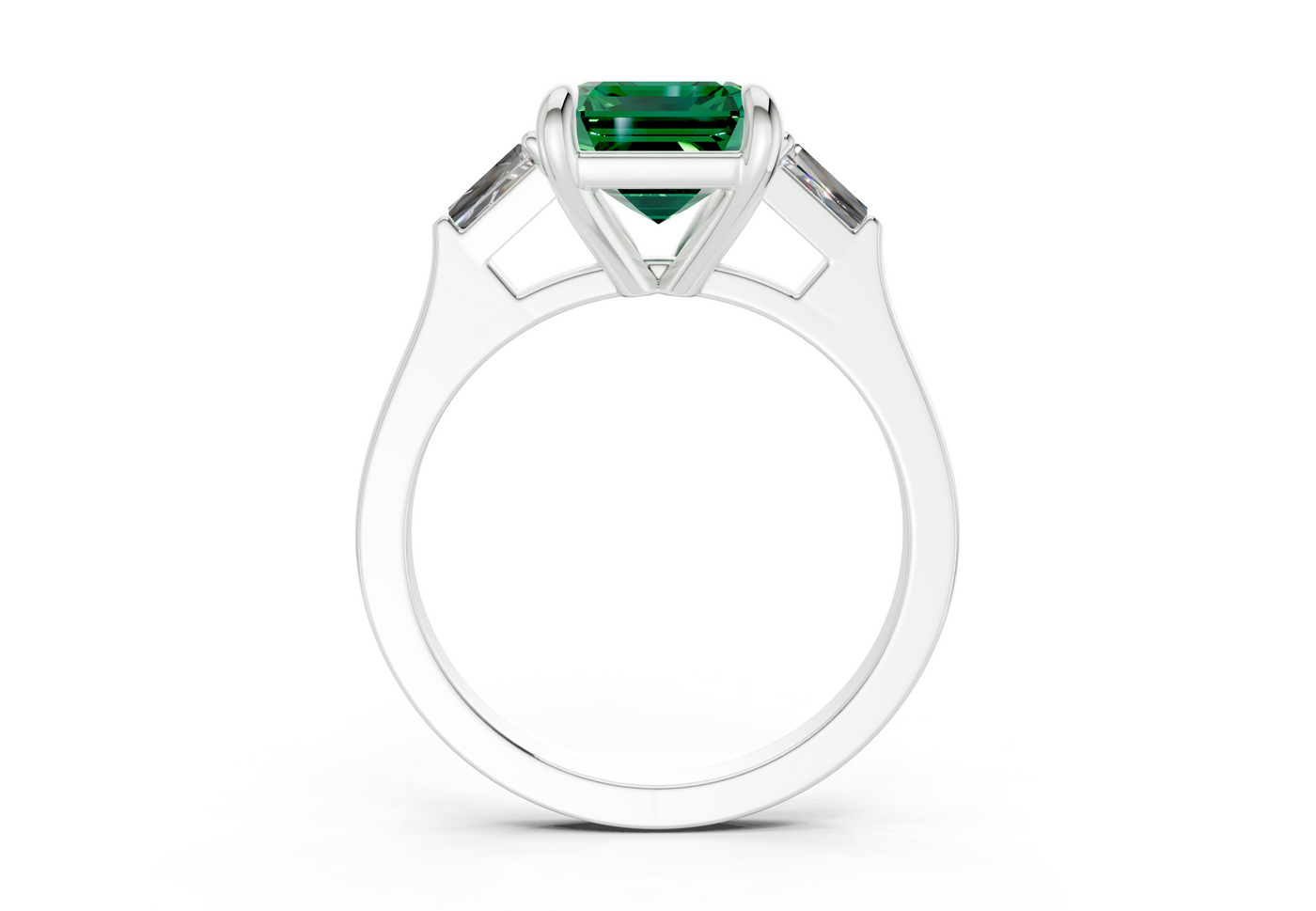 Isla Emerald Gemstone Three Stone Emerald Cut 1.8mm Engagement Ring