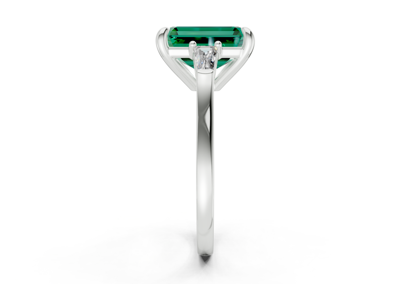 Isla Emerald Gemstone Three Stone Emerald Cut 1.8mm Engagement Ring