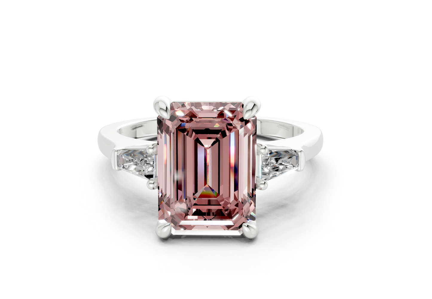 Isla Pink Diamond Three Stone Emerald Cut 1.8mm Engagement Ring