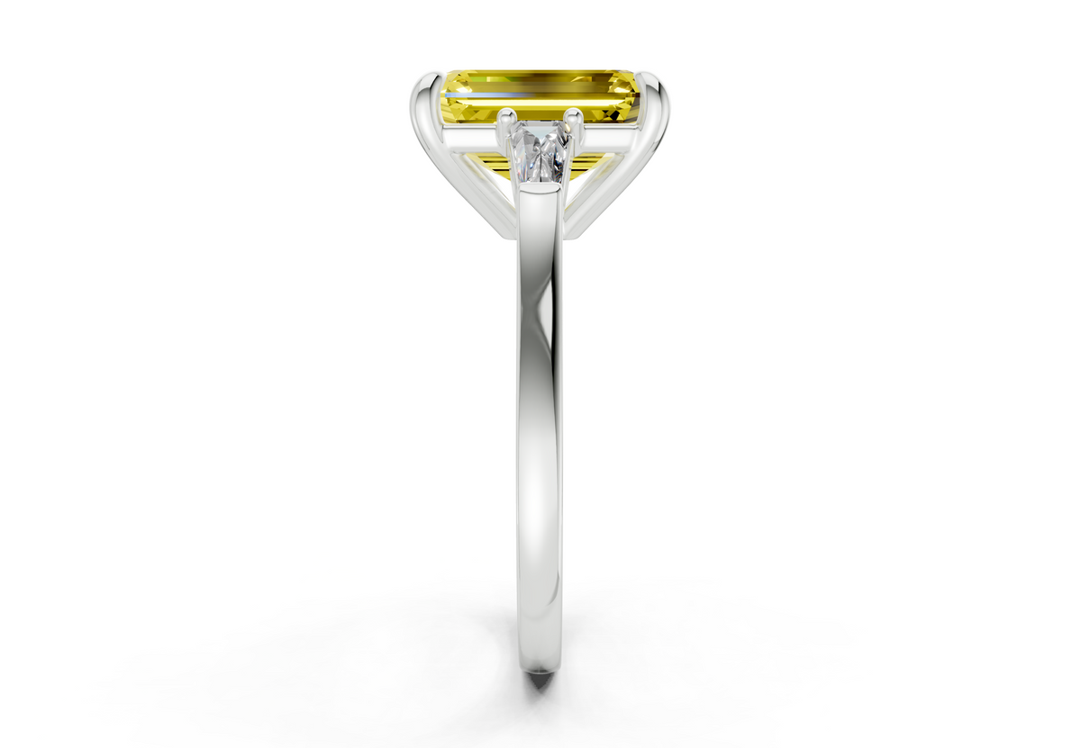 Isla Yellow Diamond Three Stone Emerald Cut 1.8mm Engagement Ring