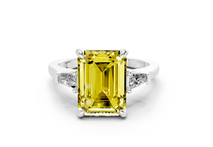 Isla Yellow Diamond Three Stone Emerald Cut 1.8mm Engagement Ring