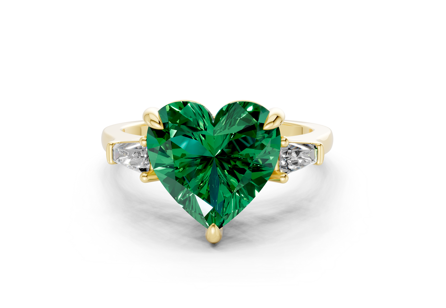 Isla Emerald Gemstone Three Stone Heart Cut 1.8mm Engagement Ring