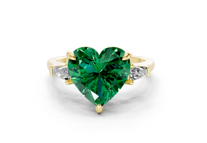 Isla Emerald Gemstone Three Stone Heart Cut 1.8mm Engagement Ring