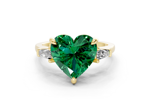 Isla Emerald Gemstone Three Stone Heart Cut 1.8mm Engagement Ring