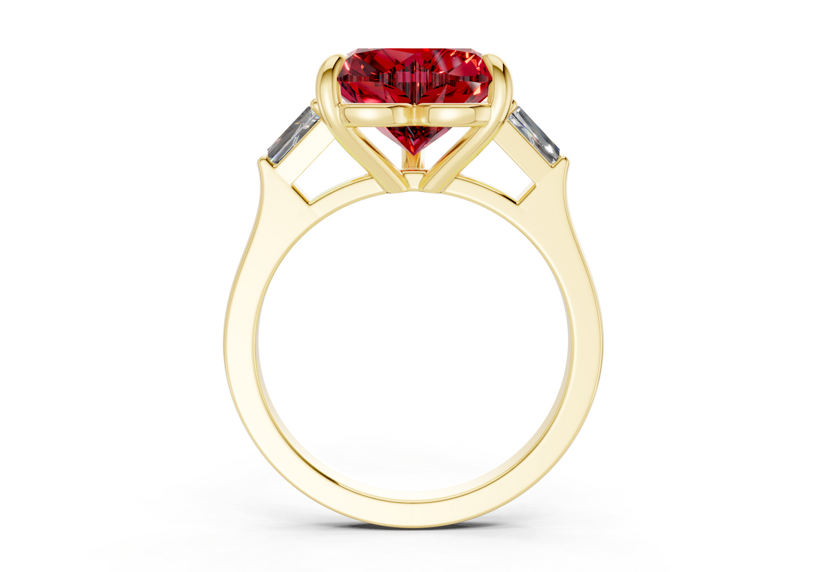 Isla Ruby Gemstone Three Stone Heart Cut 1.8mm Engagement Ring