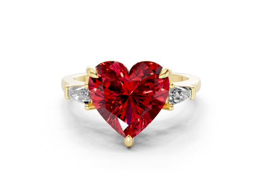 Isla Ruby Gemstone Three Stone Heart Cut 1.8mm Engagement Ring