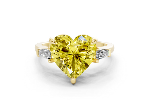 Isla Yellow Diamond Three Stone Heart Cut 1.8mm Engagement Ring