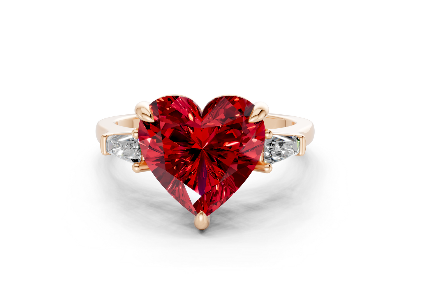 Isla Ruby Gemstone Three Stone Heart Cut 1.8mm Engagement Ring
