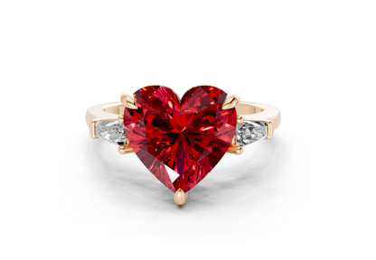 Isla Ruby Gemstone Three Stone Heart Cut 1.8mm Engagement Ring