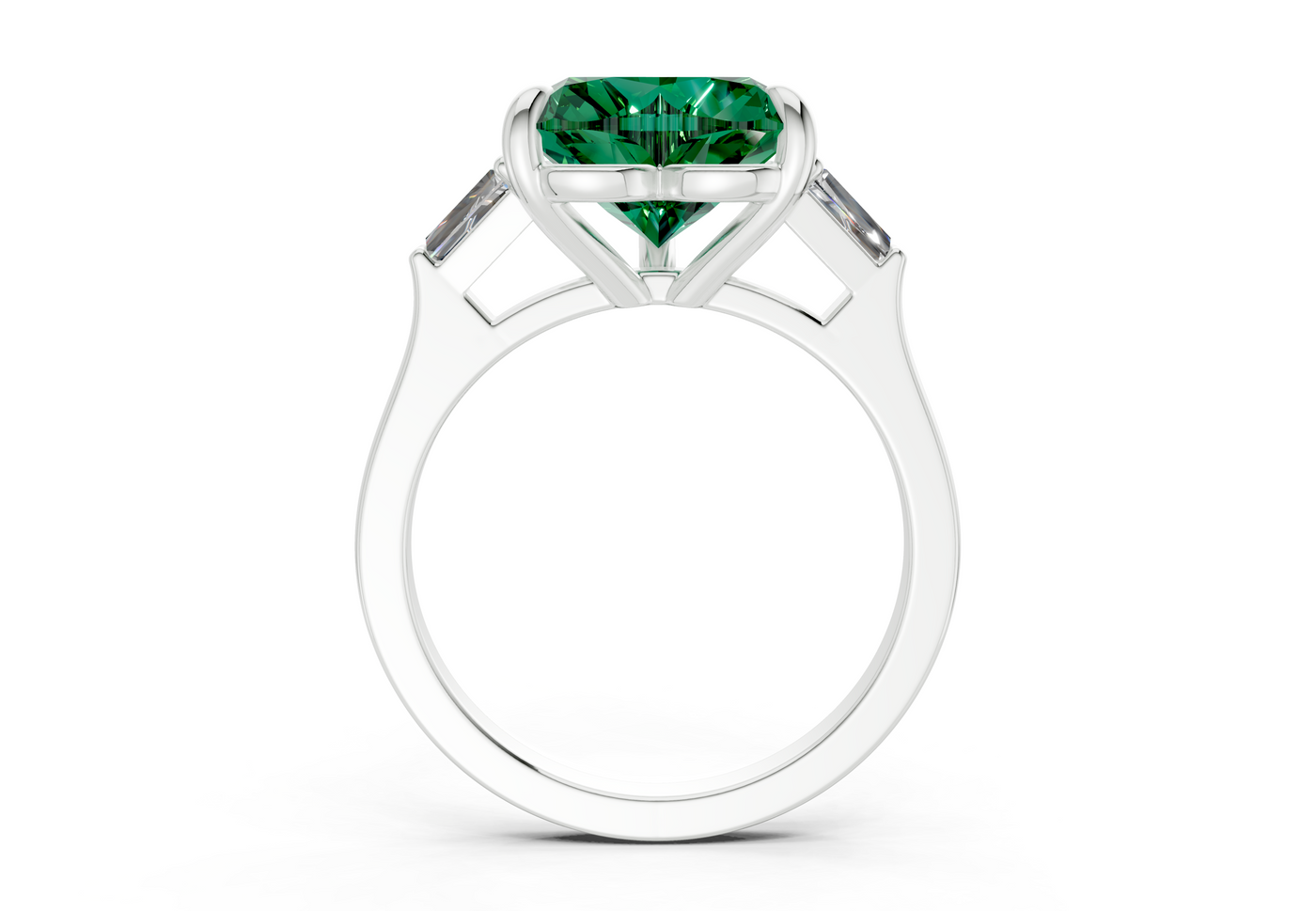 Isla Emerald Gemstone Three Stone Heart Cut 1.8mm Engagement Ring