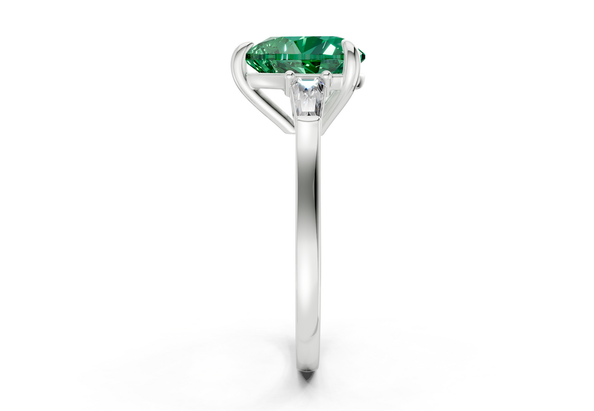 Isla Emerald Gemstone Three Stone Heart Cut 1.8mm Engagement Ring