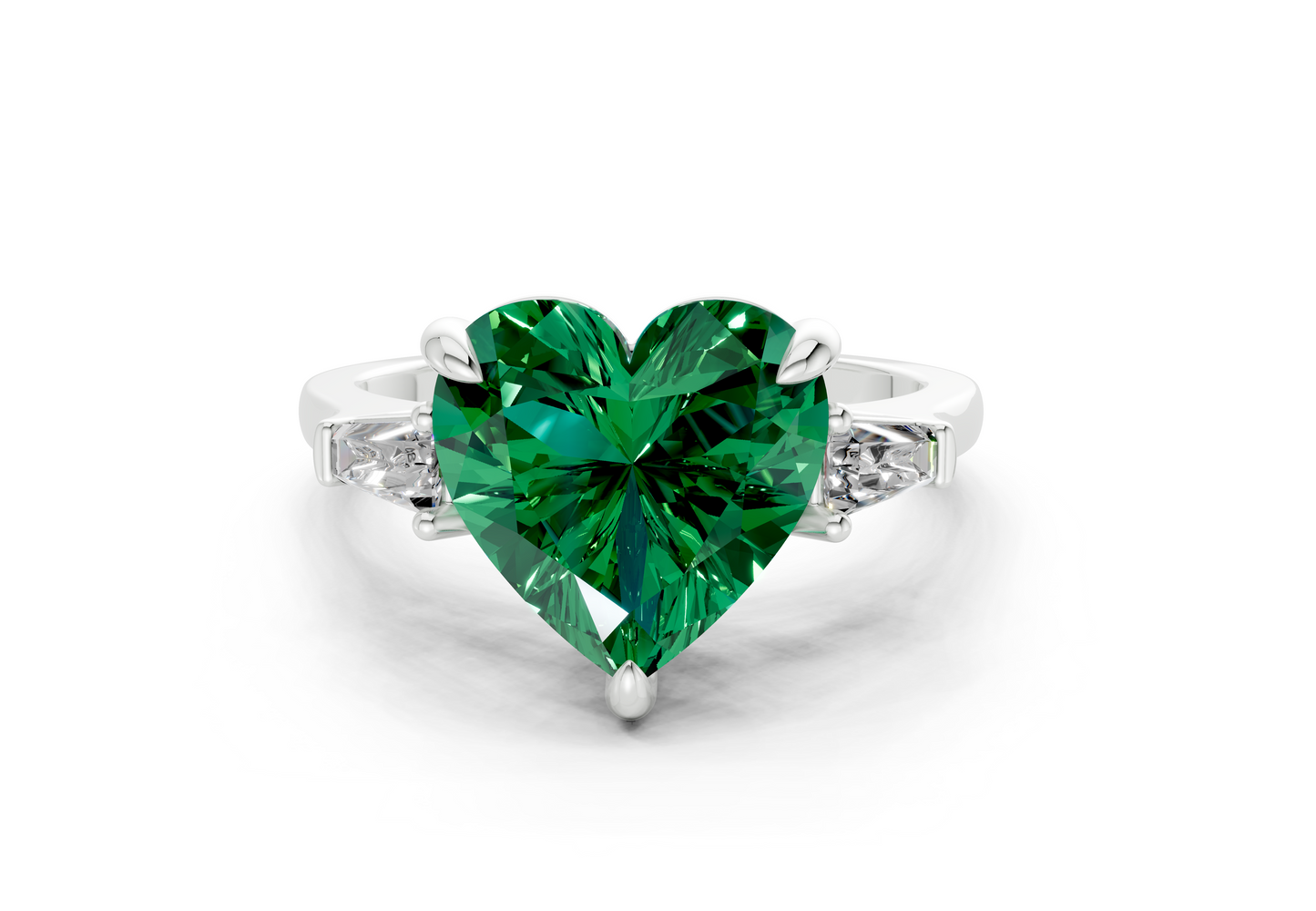 Isla Emerald Gemstone Three Stone Heart Cut 1.8mm Engagement Ring