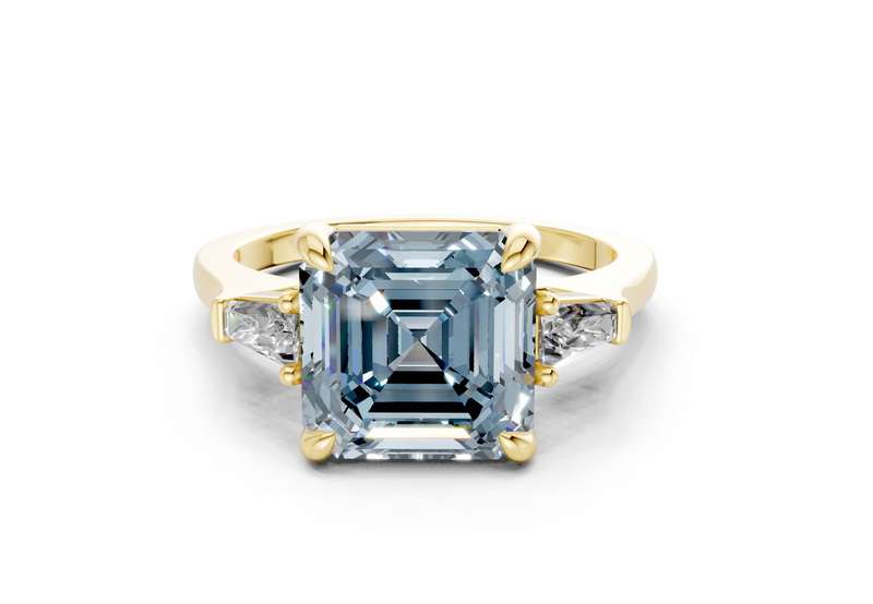 Isla Blue Diamond Three Stone Asscher Cut 1.8mm Engagement Ring