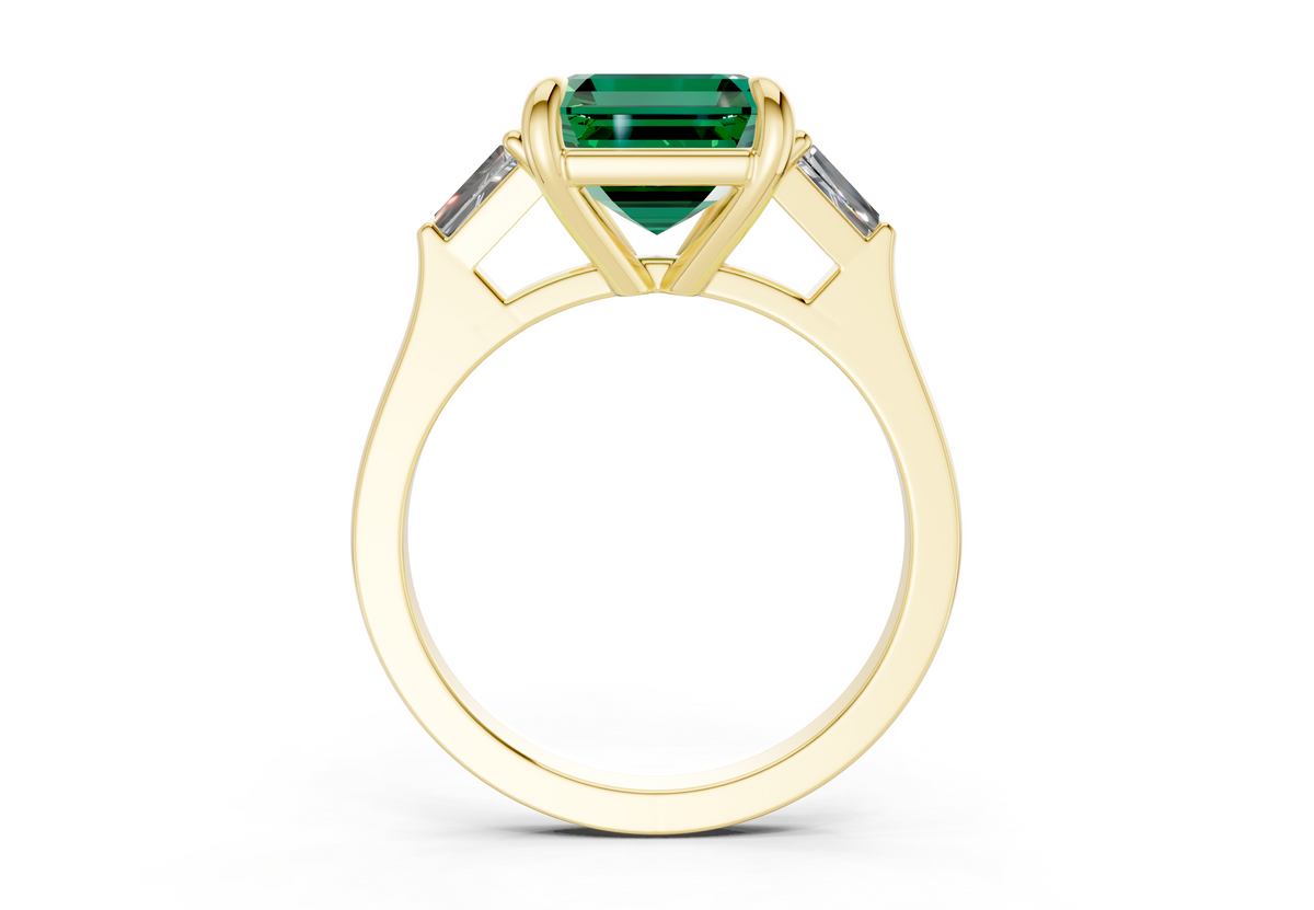 Isla Emerald Gemstone Three Stone Asscher Cut 1.8mm Engagement Ring
